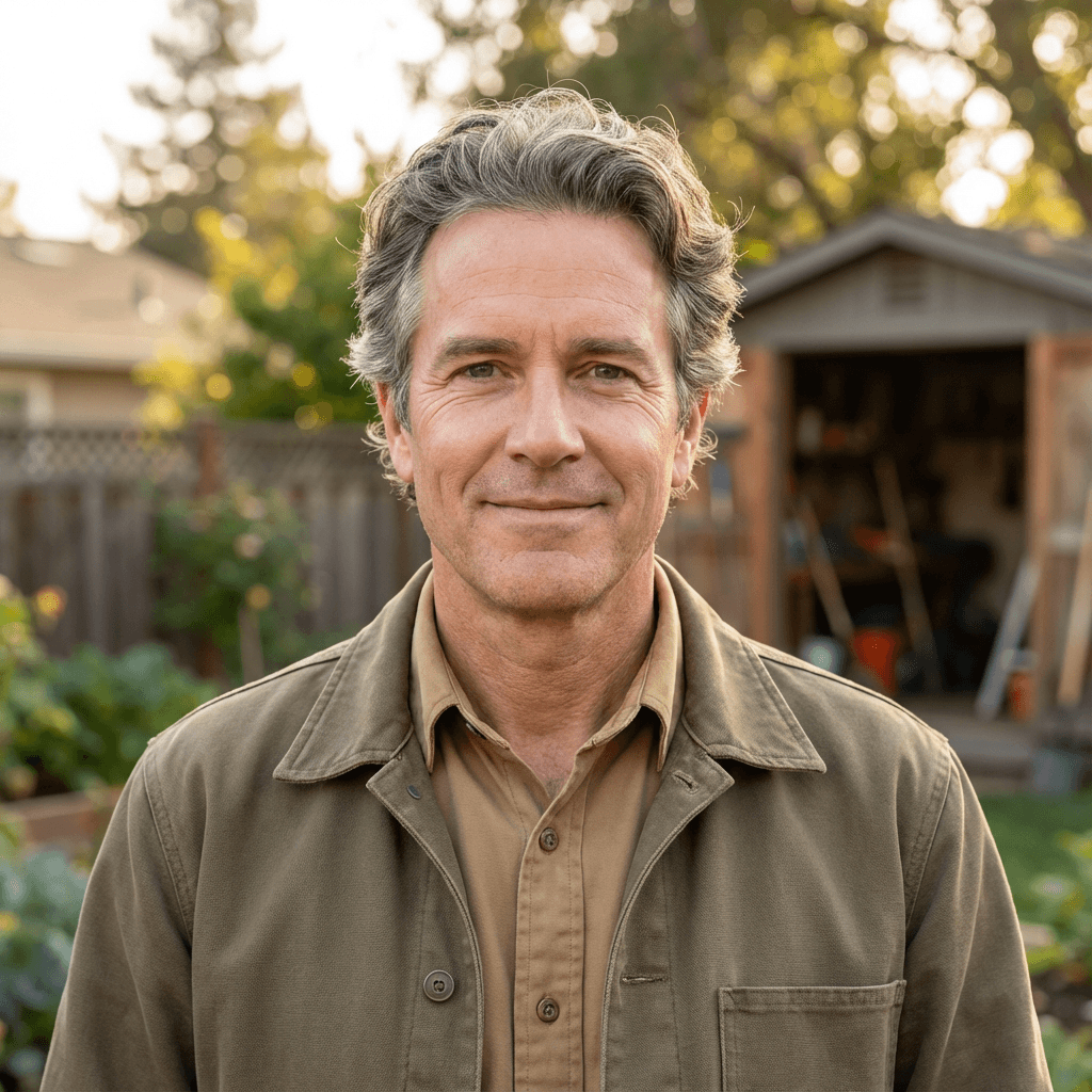 Male general contractor in his 50s, white, on a residential work site