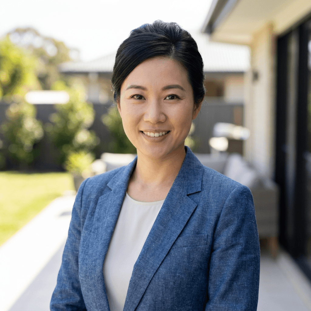 Female commercial property owner in her 50s, East Asian, in an office setting