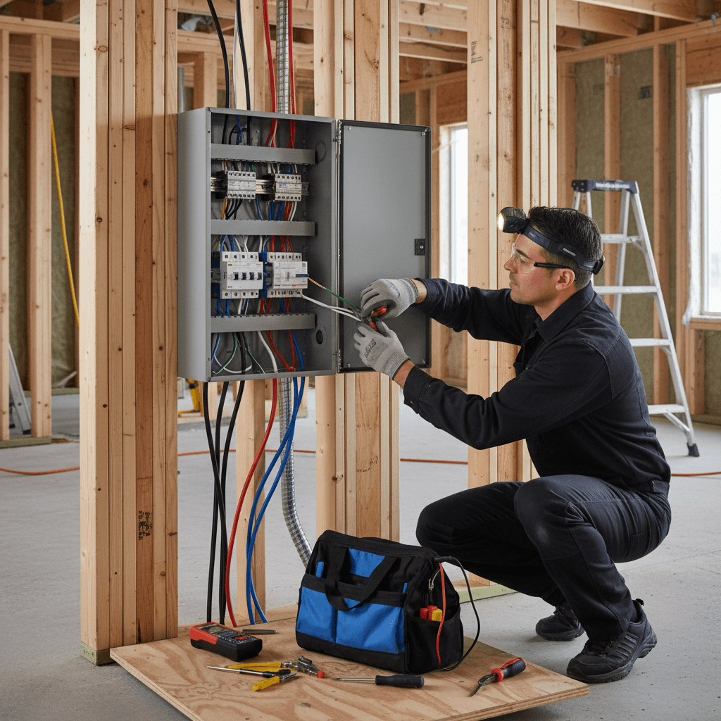 Electrician working on a residential electrical panel